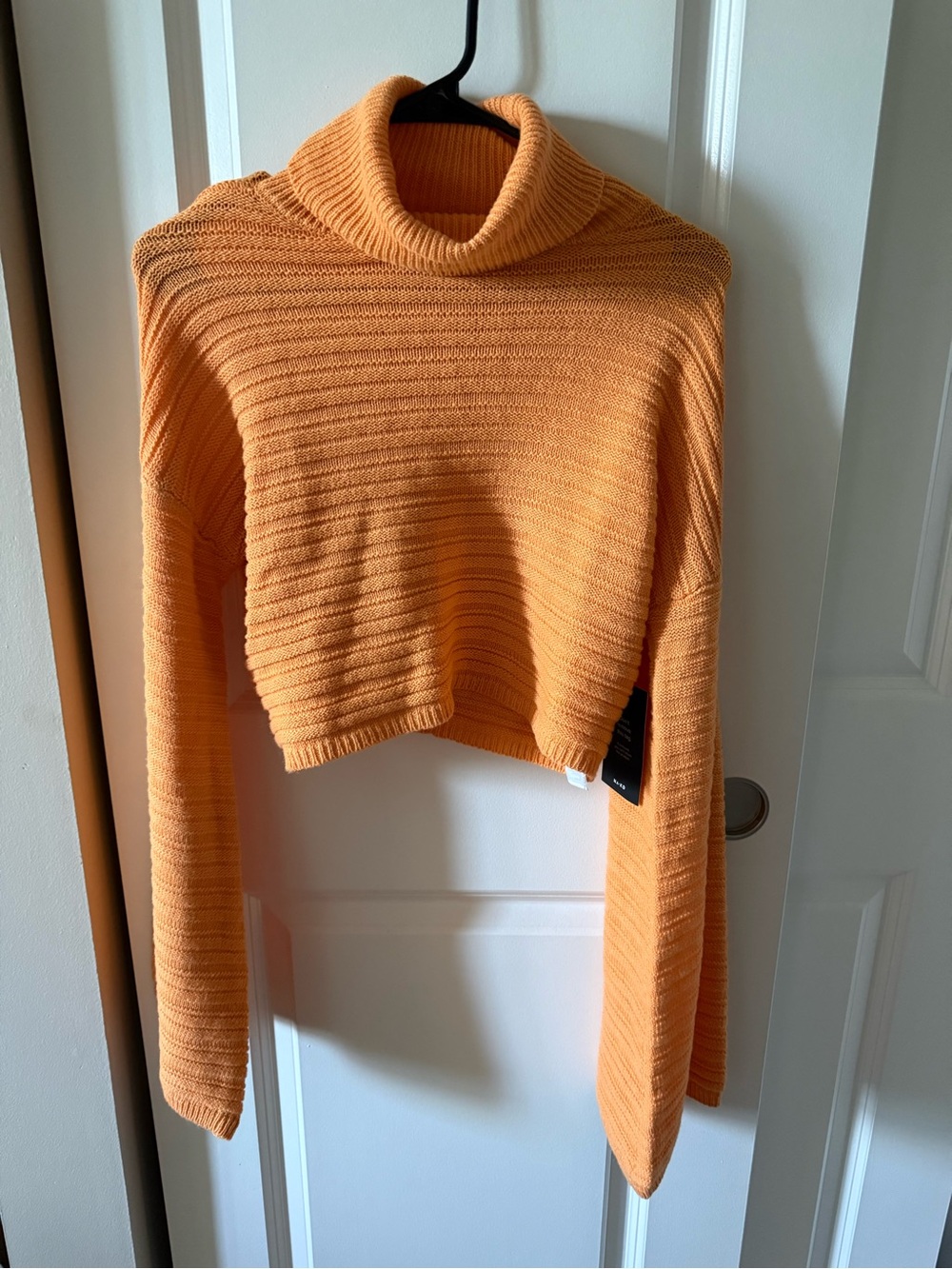 Women's Cropped Cowl Neck Sweater in Bright Orange